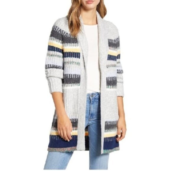 Caslon Staggered Stripe Cardigan - Picture 1 of 4